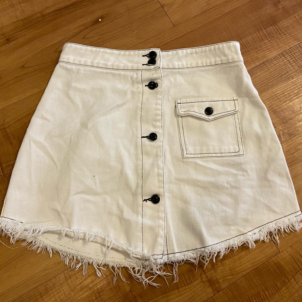 ChinStudio denim button up skirt frayed hem large